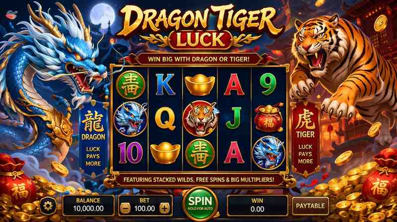 Mesa de Dragon Tiger Luck no 555Q cassino com cartas Dragão e Tigre em destaque na transmissão ao vivo