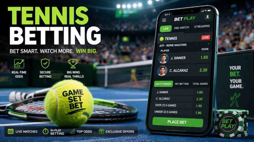 Tela de apostas em tênis no 555Q cassino mostrando odds ao vivo e partida em andamento